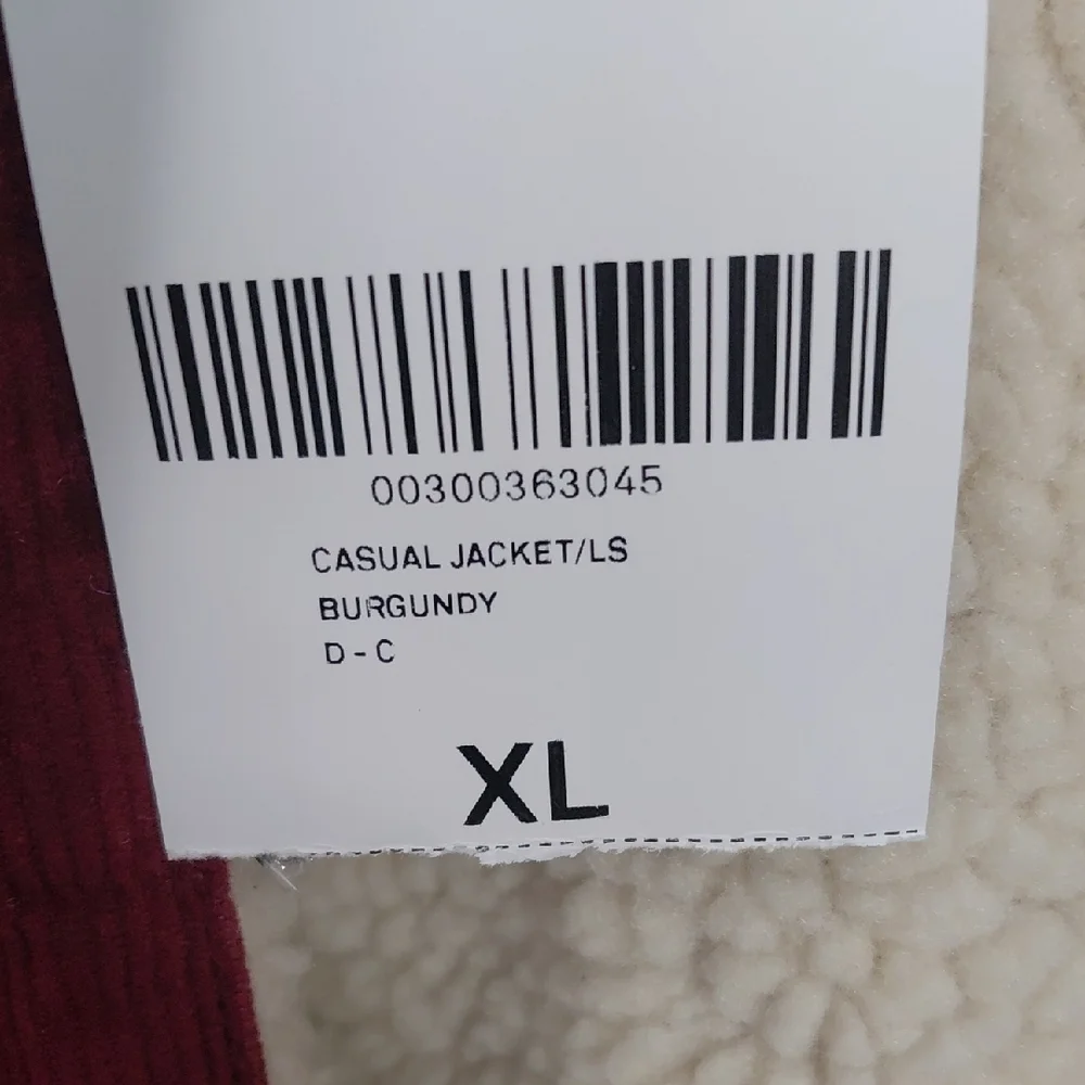 Forever 21 Men's Burgundy Corduroy Jacket with Cream Sherpa Collar